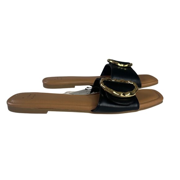 a new day Shoes - A New Day Bennie Buckle Slide Sandal Womens Size 9 Black New Gold Buckle